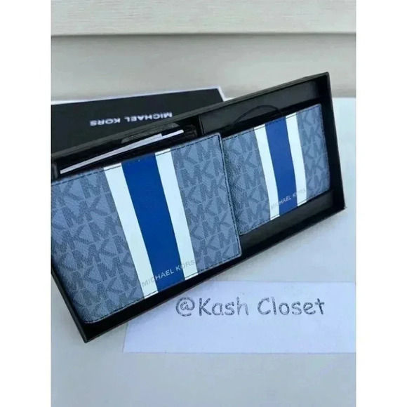 Michael kors Men Wallet Card Case Gift box set Electric Blue - Picture 1 of 8